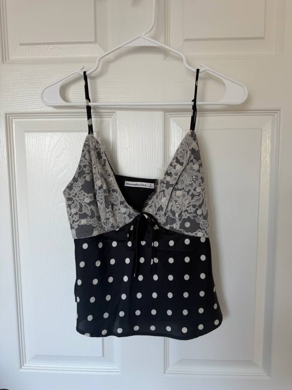 Abercrombie & Fitch Bella tie front cami Black and White Polka Dot Lace-Trim